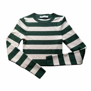 Zara green striped knit longsleeve shirt